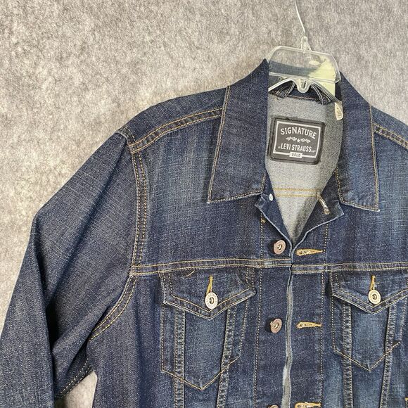 Signature by Levi Strauss Black Label Blue Denim Men's Trucker Jacket Size Small - Picture 2 of 13